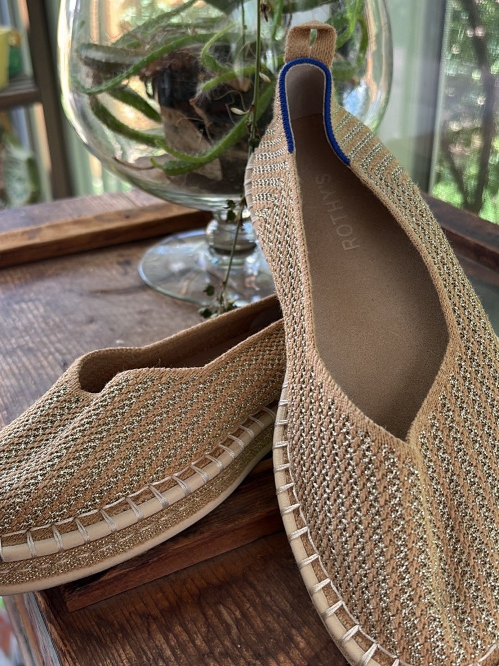 Rothy's Gold/Tan Knit Slip-On Espadrille
